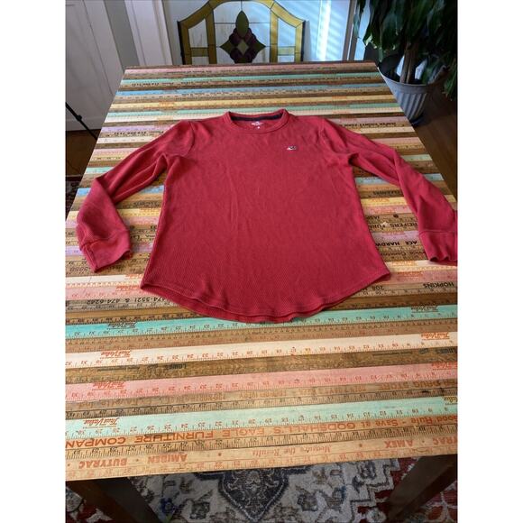 HOLLISTER M MENS 90s Y2k Waffle Knit Thermal Shirt Red Long Sleeve Abercrombie - Picture 8 of 8